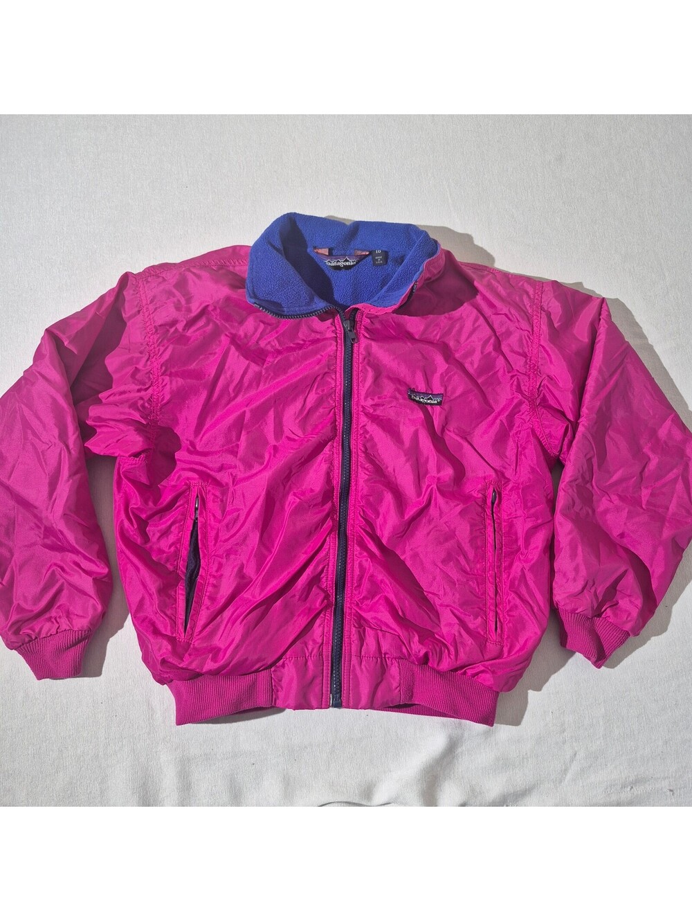 Patagonia pink zip jacket youth girls pink sz 10 fleece collar winter coat